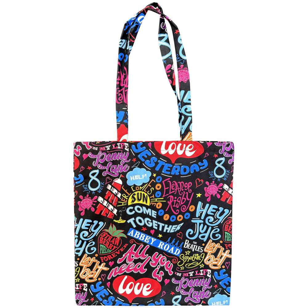 The Beatles - Song Titles Schoudertas/Shopper - Zwart/Multicolours